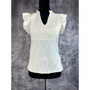 Nation LTD Habiba Smocked Fancy Tank Top Women XS Off White Pima Cotton 3130RS
